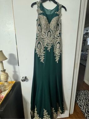 Romance Couture Green Embellished Prom Gown with Beaded Detail